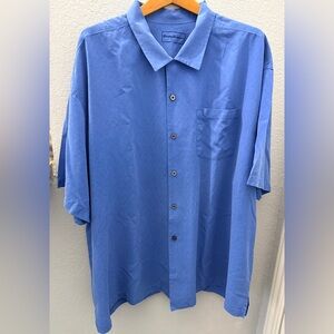 Tommy Bahama Shirt Men’s 3Xl Blue Silk Short Sleeve Button 100% Silk 3Xl🌴